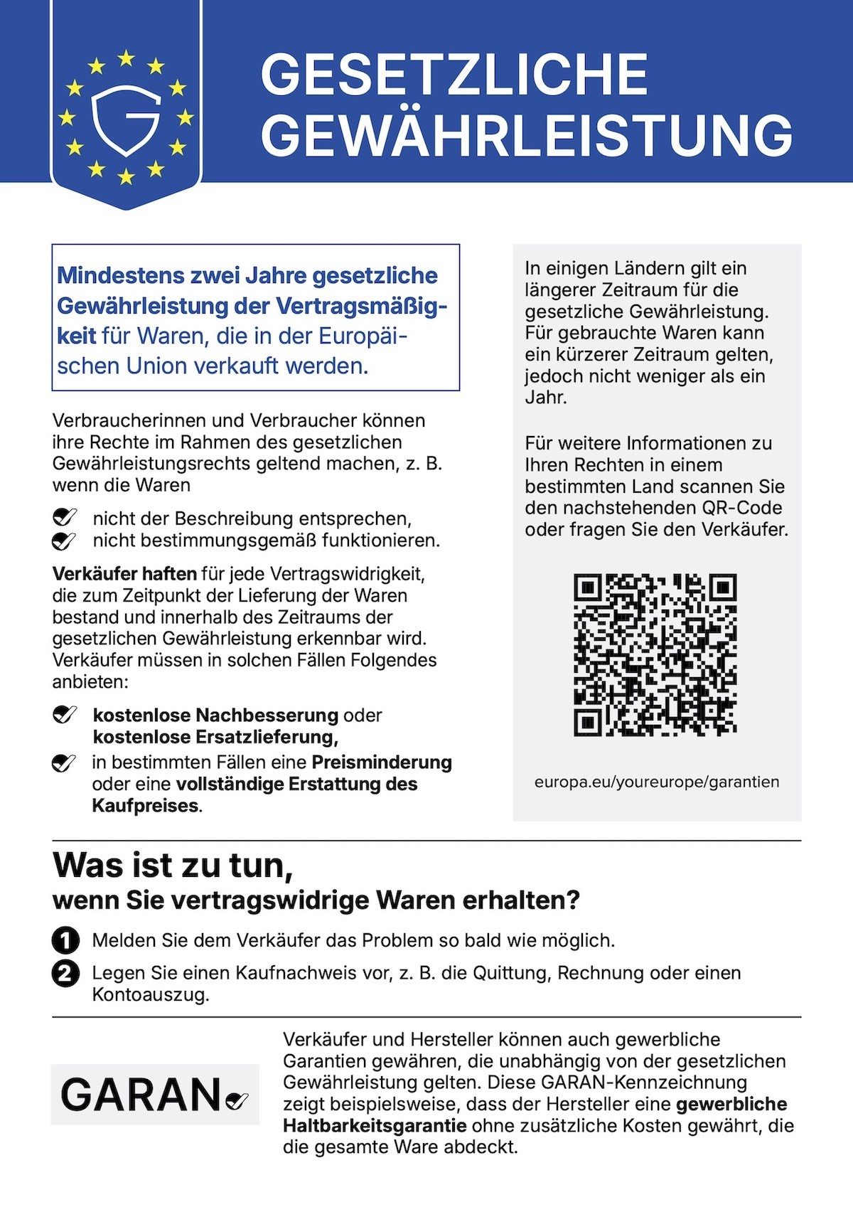 EU-Gewährleistungslabel zur gesetzlichen Gewährleistung